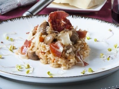 Risotto de jamón ibérico con salsa de castañas